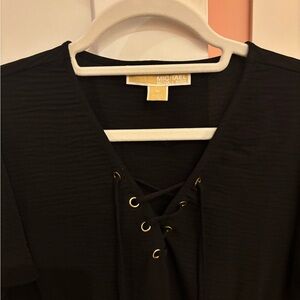 Michael Kors Black Lace-Up V-Neck Short Sleeve Top